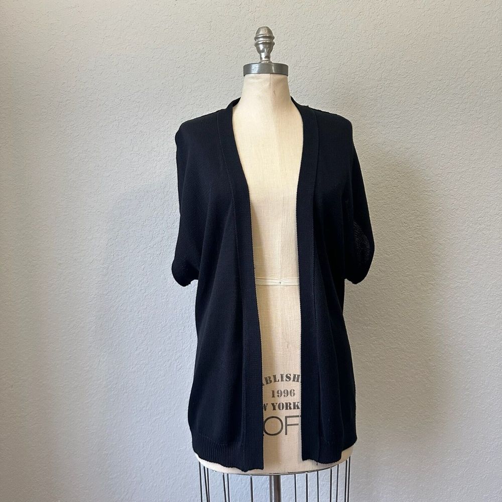 BROCHU WALKER Short Sleeve Knit Open Front Cardigan in Black #S210508